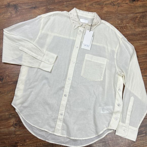 7 For‎ All Mankind Womens M Ivory Button Up Shirt Crochet Collar LS NEW $178 - Picture 1 of 11